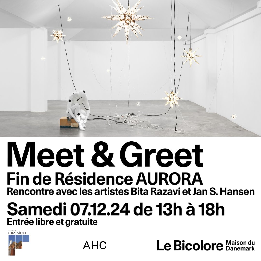 #Savethedate MEET &amp; GREET ⚡️ Fin de résidence AURORA 👉buff.ly/3VqaHyy
Rencontre avec les artistes Bita Razavy  et Jan S.Hansen
Rendez-vous samedi 07.12.24 de 13h à 18h 
au 7 ème étage de la Maison du Danemark. 
[Entrée libre et gratuite]
<a href="/FFiminco/">Fondation Fiminco</a> <a href="/CopenhagenHub/">Art Hub Copenhagen</a> 
#Art