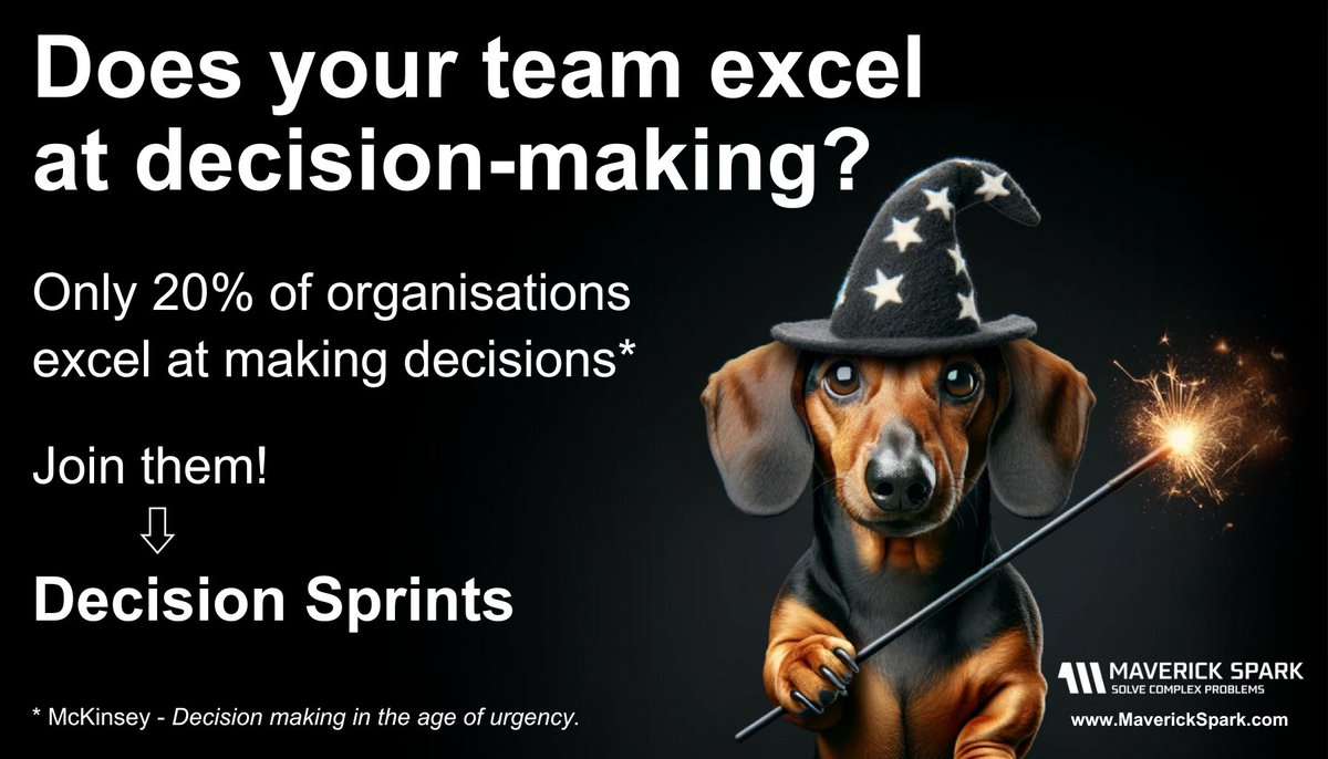 MaverickSpark's tweet photo. Faster decisions are often better decisions.

It saves time, reduces stress and improves performance.

But you need a robust decision-making process.

Try a Decision Sprint. https://t.co/1TmGAcUgTT
