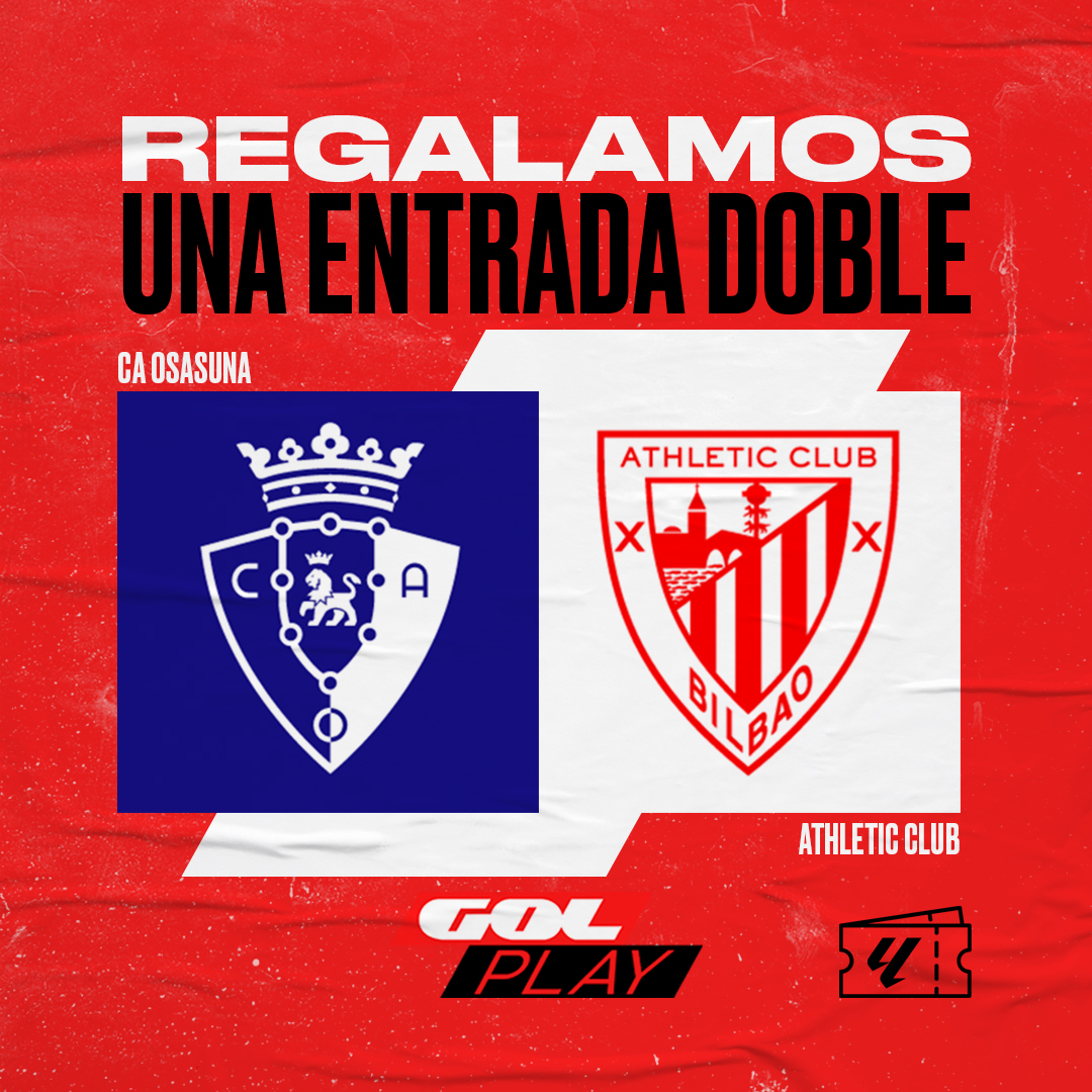 🎁 ¡𝐑𝐄𝐆𝐀𝐋𝐀𝐙𝐎! | ¿Quieres una entrada doble para el <a href="/Osasuna/">C. A. OSASUNA</a> 🆚 <a href="/AthleticClub/">Athletic Club</a> de la J18?

❤ Sigue a <a href="/Gol/">GOL PLAY</a>
🔁 Haz RT

🥇 ¡El próximo lunes anunciamos al ganador!

#LaLigaEnGol
