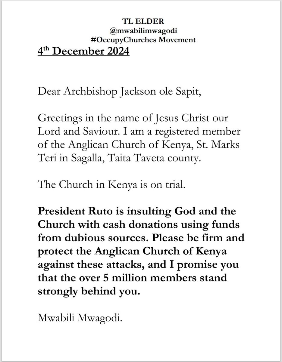 Please tell Archbishop Jackson ole Sapit that ACK members in Kenya stand with him in this difficult time when the Church is under attack by President Ruto and his gang of thieves.