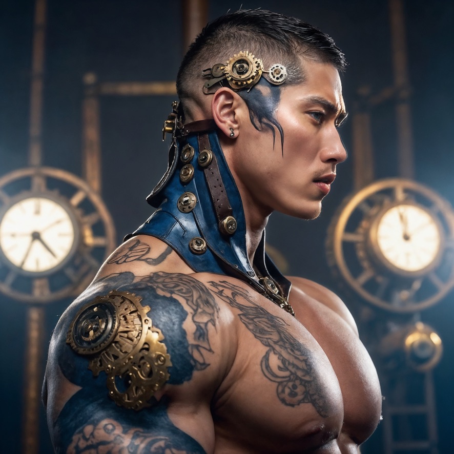 widerooms's tweet photo. "In the realm where gears whisper secrets, his soul marches to the drum of destiny, each step a mystery unmasked." #AlterEgo #SteampunkTraveler #GearAndMuscle #MidnightBlueMystery #BeTraveler #3SOME #DID https://t.co/1O9S5kRLjD