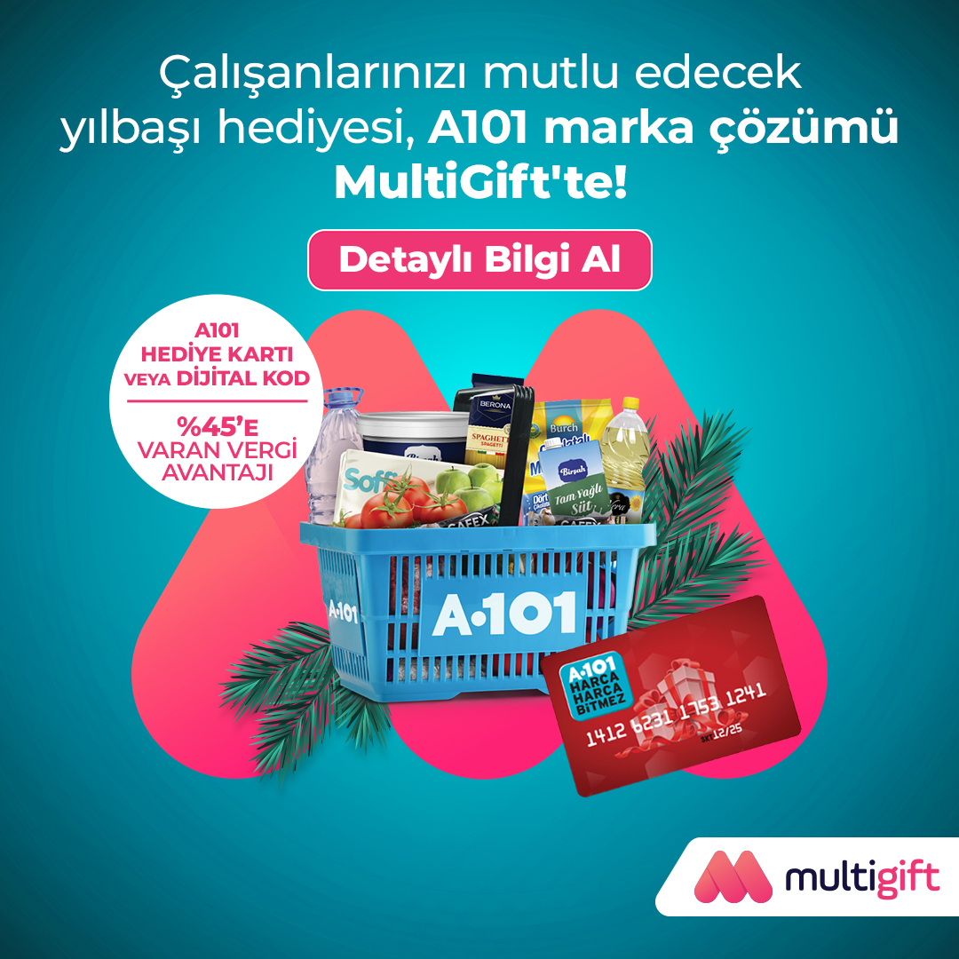 multinetcomtr's tweet image. Çalışanlarınızın yılbaşı hediyesi MultiGift'te! 🎄​

A101 hediye kartı ve dijital kod seçenekleriyle hem bütçenizi koruyun hem de %45’e varan vergi avantajından yararlanın. 🎁​

MultiGift fırsatlarını keşfetmek için bio’daki linke hemen tıklayın!​

#MultiGift