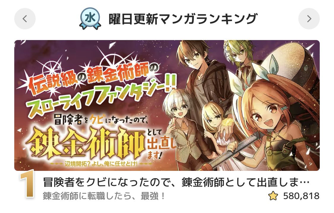 コミカライズ「冒険者をクビになったので、錬金術師として出直します! ~辺境開拓?よし、俺に任せとけ! 」 #マンガUP! にて最新第45話①プレミアムで公開です!
水曜日更新マンガランキング1位ありがとうございます🙇‍♀️

マンガUP!
https://t.co/BS3CtyGUlB

コミックス最新⑧巻
https://t.co/mXoo7ryfmk 