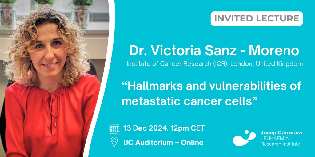 CarrerasIJC's tweet image. 📢Save the date for our next #InvitedLecture! 

Next week, we will receive Dr. @VickySanzMoreno from @ICR_London at IJC. 

🗣️“Hallmarks and vulnerabilities of metastatic #cancer  cells”
📅 13 December, 12pm CET
📍IJC Auditorium + Online

Register here: us06web.zoom.us/webinar/regist…