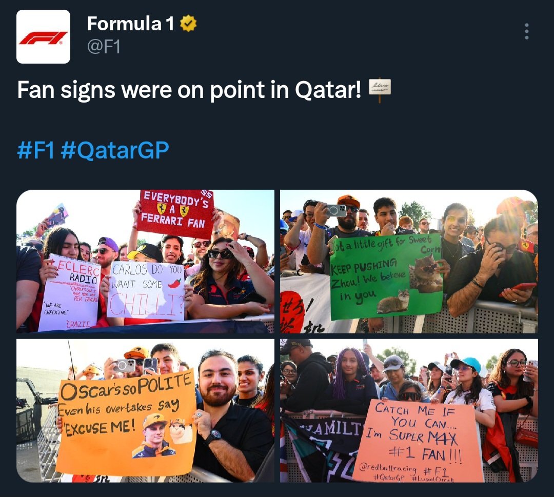 samtastic9899's tweet image. If you told me 10 days ago, that I would:
• Meet my hero: Max Verstappen
• Meet Norris, Piastri, Russell, Zhou
• Appear on the F1 official page
• Tell my story as an F1 fan and a Max supporter to a local Qatari newspaper and get published,
I wouldn't believe it
#f1
