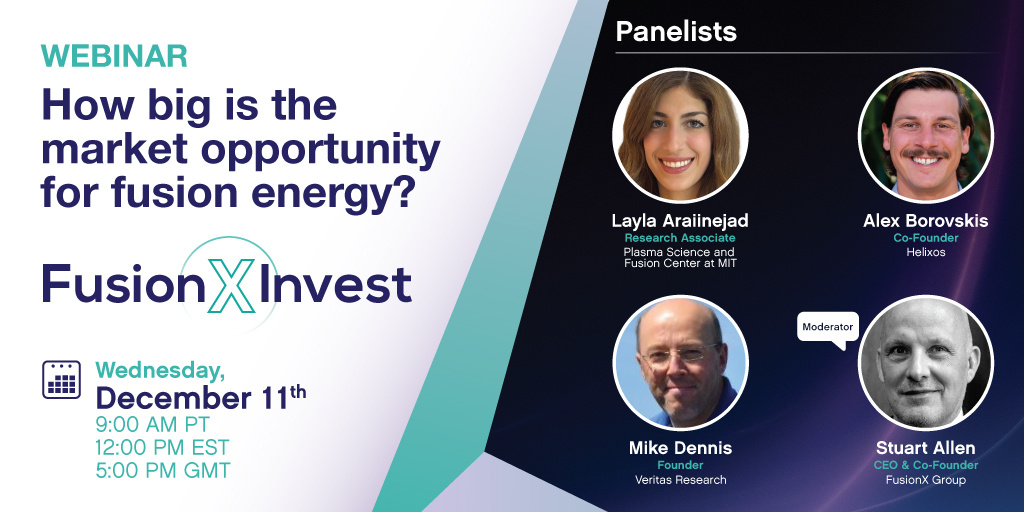 How big is the market opportunity for #fusionenergy? Join us for a webinar on Dec 11th when panelists explore fusion’s market potential, growth pace, supply chain distribution, and role in a decarbonized #energy system.

Register: eu1.hubs.ly/H0f7Sb60

#FusionX #ClimateTech