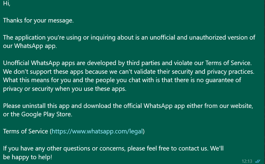 When using WhatsApp Business (made by WhatsApp LLC). 
I received this message.
How is this to be understood? <a href="/WhatsApp/">WhatsApp</a> <a href="/Meta/">Meta</a> #elon