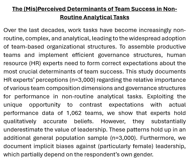 David Schindler will lead today's #Workshopseminar! He will present his paper "The (Mis)Perceived Determinants of Team Success in Non-Routine Analytical Tasks" #Determinants #MisPerceived #TeamSucces #NonRoutine