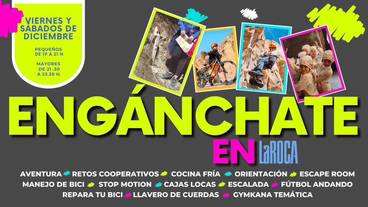 ESFundacion's tweet photo. El viernes 6 empezamos la actividad para jóvenes de Palencia en @viveLaRoca, con escalada, retos, rapel, gynkana y escape room. 
¡Engánchate en La Roca en el mes de diciembre! Participa en la actividad organizada por la  Concejalía de Juventud del @PalenciaAyto los viernes y sábados con la colaboración de la @ESFundacion 
Info y enlace a la inscripción 👇
https://t.co/RNW3tOHqKr