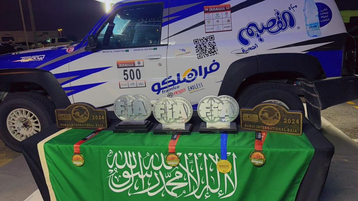 framlco's tweet photo. نبارك للكابتن ماجد الثنيان فوزه بالمركز الاول في رالي باها دبي ولقب كأس الشرق الاوسط للراليات الصحراوية للباها لعام 2024 برعاية فراملكو، ونبارك لملاحه فهد السفياني لقب بطل كأس الشـرق الأوسط ونبارك للكابتن هاني النومسي تتويجه بلقب كأس العالم للباها لعام 2024 (كوادز) برعاية فراملكو https://t.co/mYARbiJ7in