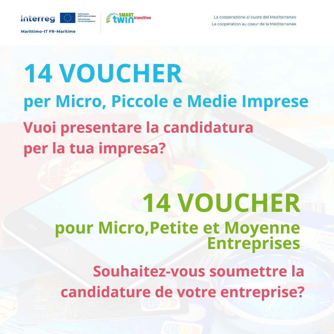SMART TWIN TRANSITION
mira a supportare la transizione digitale &amp; green delle MPMI del settore turistico tramite strumenti concreti.
🇫🇷
vise à soutenir la transition numérique et verte des PPME du secteur touristique en dotant resources concrètes.
➡️interreg-marittimo.eu/it/web/smart-t…