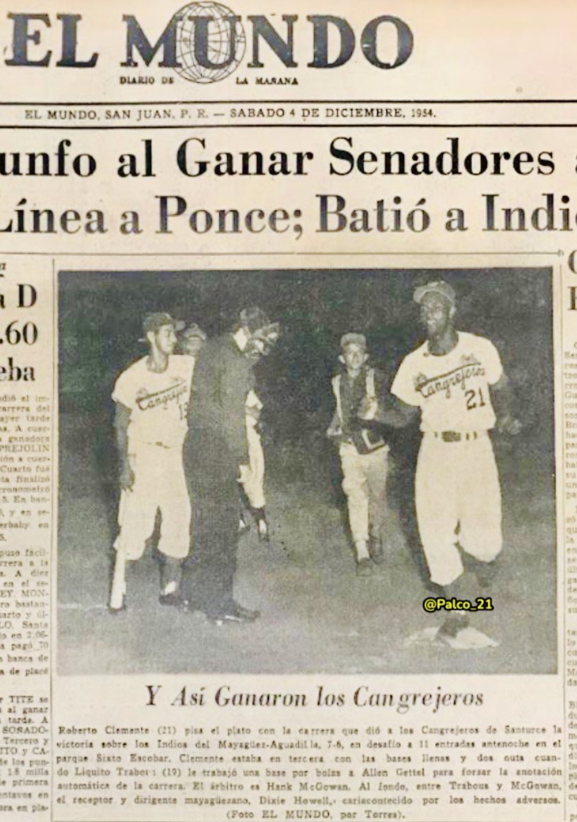 Palco_21's tweet photo. ¡ La Foto ! ….Diciembre 4 de 1954 *70 años HOY #RobertoClemente #21 de los #CangrejerosDeSanturce llega a “Home” con la carrera del gane sobre los #IndiosDeMayagüez @ Estadio Sixto Escobar en San Juan PR🇵🇷 cPEM+fTorres 🇵🇷#Elastroboricua 🇵🇷#YAsiGanaronLosCangrejeros 🇵🇷👇🏽 https://t.co/gIHxz4SiDS