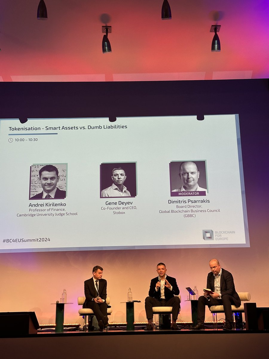 RossShemeliak's tweet photo. My partner @DeyevGene a Co-Founder at @StoboxCompany at the main stage of the @BlockchainforEU Annual Summit speaking about #RWA practical implementation. 

Perfect organized event in the heart of the EU to bridge regulators and leading Blockchain businesses. 

#STBU $STBU https://t.co/88f9XNPvgP