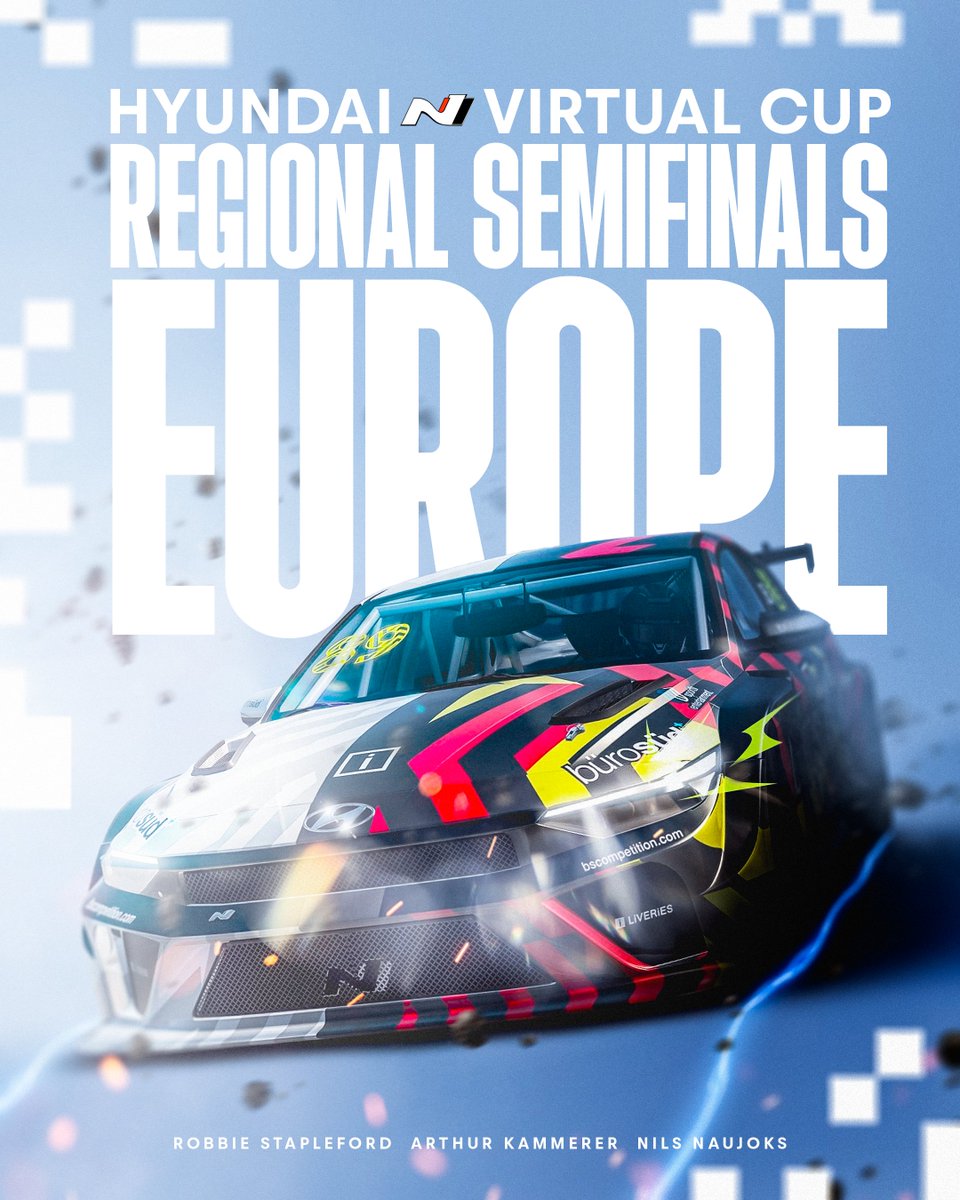 Three 🦓 made it to the Hyundai N Virtual Cup Regional Semi-Finals for Europe! 

<a href="/ArthurKammerer/">Arthur Kammerer</a>, <a href="/RStapleford81/">Robbie Stapleford</a> &amp; <a href="/n1lyn/">Nils Naujoks</a> are fighting to punch their ticket for the World Finals in South Korea 🇰🇷

Live from 🕗 20:00 CET

#BSCOMPETITION | #SimRacing