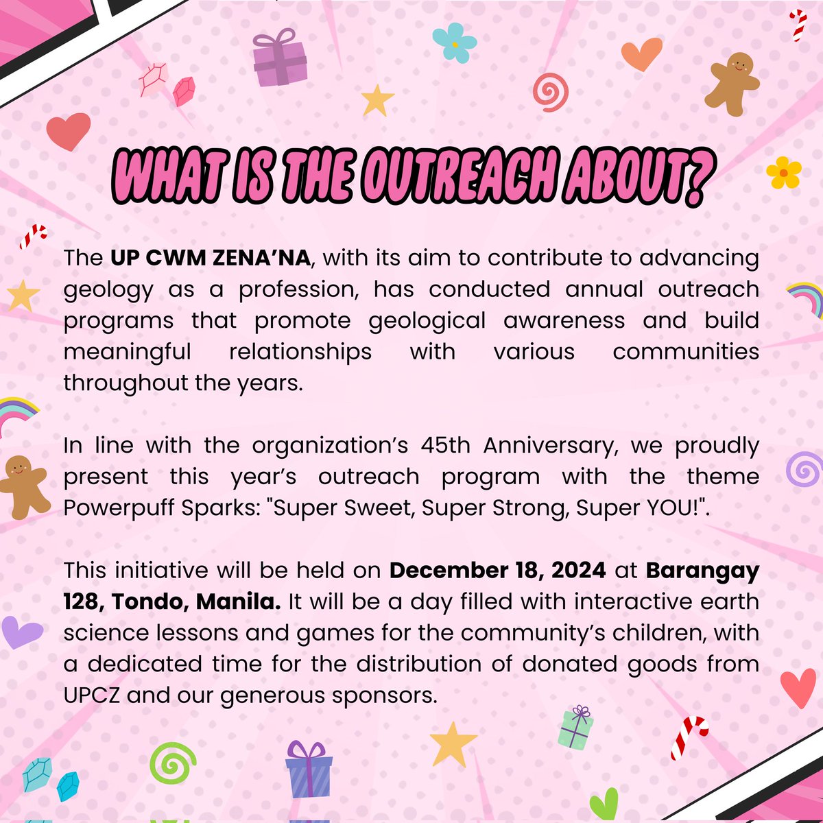 cwmzenana's tweet photo. "𝗟𝗶𝗴𝗵𝘁 𝗶𝘁 𝘂𝗽 𝘄𝗶𝘁𝗵 𝗣𝗼𝘄𝗲𝗿𝗽𝘂𝗳𝗳 𝗦𝗽𝗮𝗿𝗸𝘀!" ⭐️

As part of the 45th Anniversary Initiatives, UP CWM Zena'na proudly presents a Community Outreach Program titled ��𝗦𝘂𝗽𝗲𝗿 𝗦𝘄𝗲𝗲𝘁, 𝗦𝘂𝗽𝗲𝗿 𝗦𝘁𝗿𝗼𝗻𝗴, 𝗦𝘂𝗽𝗲𝗿 𝗬𝗢𝗨!” https://t.co/GQfB04Q4x4