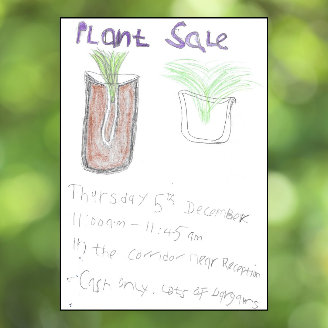 Hello learners! 

This is a reminder of our Plant Sale by Gardening for Adults with SEND learners. Taking place tomorrow (05/02/2024) from 11:00am - 11:45am. Please find us in the corridor near Reception to buy any plants &amp; CASH ONLY! 

We look forward to having you all join us.