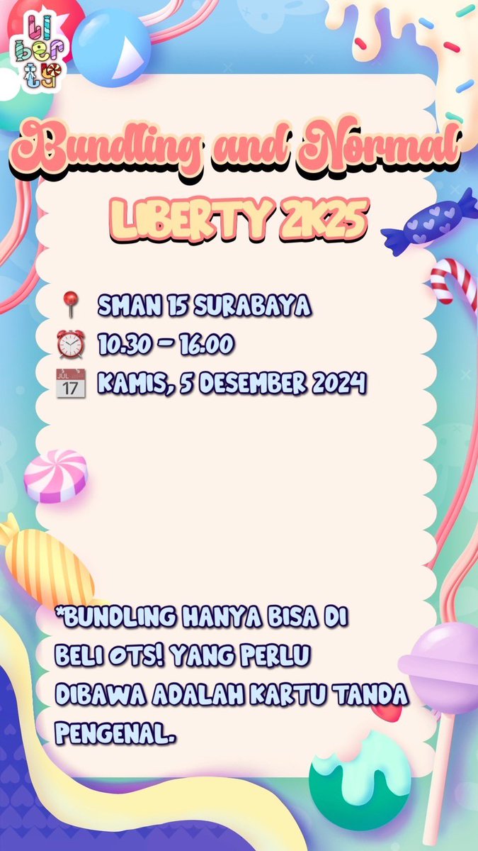 15libels's tweet image. BESOK BANGETT NIHH 🚨🚨

🎟️ Bisa beli langsung (On The Spot)
📍 SMAN 15 Surabaya  
📅 Kamis, 4 Desember 2024  
⏰ Jam 10.30 - 16.00  

Ayo amankan tiketmu sebelum kehabisann! 🎶  

#Liberty2k25
#Aetheria