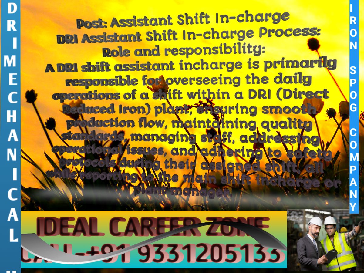irshadisc's tweet image. DRI Assistant Shift In-charge || Shift In-charge || Mechanical HOD || Electrical HOD || Recruiters
#DRIAssistantShiftIncharge, #ShiftIncharge, #MechanicalHOD, #ElectricalHOD, #Recruiters, #HODProduction, #IronSteelManufacturingCompany, #ParkCircus, #KankurGachi, #SaltLake,