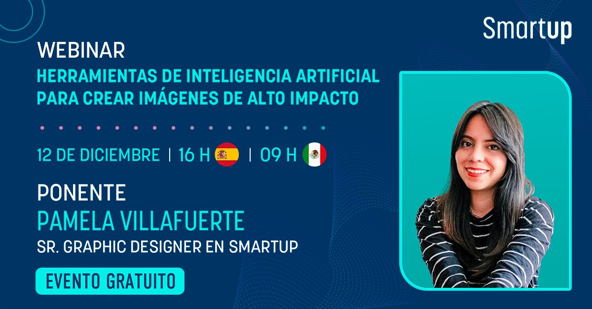 🎨 #Webinar: Herramientas de IA para imágenes de alto impacto
Descubre cómo la #IA está revolucionando el #diseñográfico con Pamela Villafuerte, nuestra Senior Graphic Designer.

📆 Jueves 12/12
🕒 9:00 h (MX) - 16:00 h (ES)

👉 Regístrate aquí: hubs.ly/Q02-98yH0