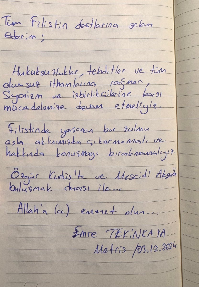 AGDSalihTURHAN's tweet photo. "Asımın nesli diyordum ya nesilmiş gerçek;
işte çiğnetmedi namusunu  çiğnetmeyecek"

Emre ve Şeyma kardeşlerimiz, bütün diğer arkadaşlarıyla beraber Kudüs ve Filistin sevdalısı bir nesil yetiştiğinin müjdesini veriyor.

Bizler her zaman müslümanların izzeti için mücadele eden tüm Kudüs sevdalılarının yanında olacağız.
