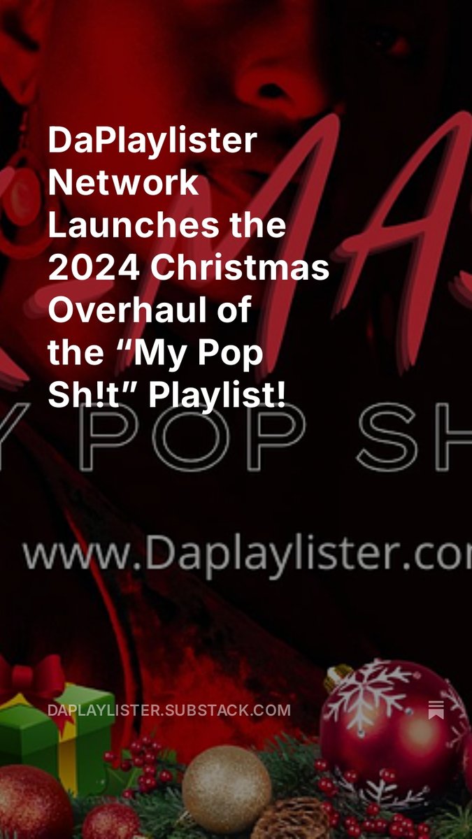 daplaylister's tweet photo. DaPlaylister Network Launches the 2024 Christmas Overhaul of the “My Pop Sh!t” Playlist!
https://t.co/zINpnaB4sl https://t.co/8XP63CcTnV