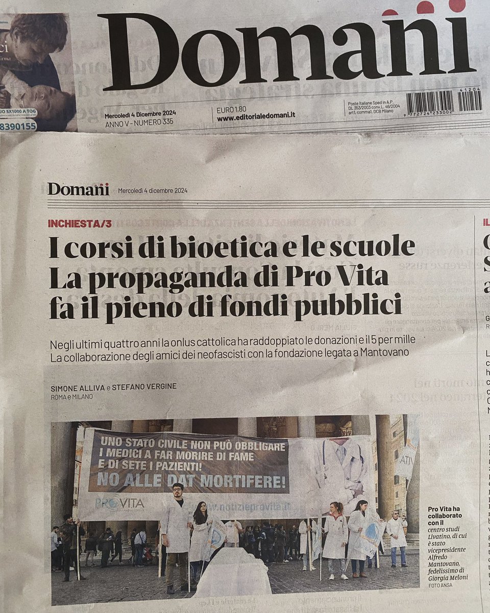 Terza puntata dell’inchiesta su Pro-Vita e Famiglia firmata da me e Stefano Vergine su <a href="/DomaniGiornale/">Domani</a> 

Cosa si nasconde dietro il 5x1000 e sulle donazioni dell’associazione anti-diritti e anti-scelta di riferimento del governo Meloni? E questi soldi come vengono spesi?