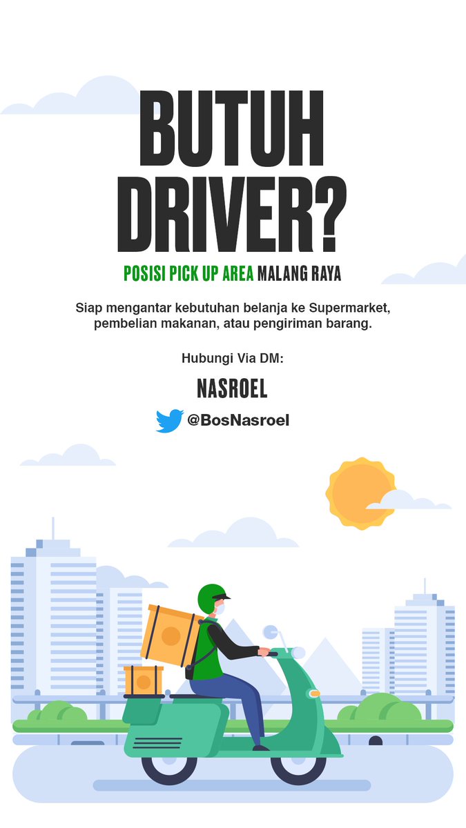 BosNasroel's tweet photo. Karena narik lgi sepi order.
Sya membuka jasa untuk yg berlokasi di malang &amp; sekitarnya

- Jemput/antar orang
- Antar barang/makanan
- Titip belanja

Bagi yg berminat bisa DM/ Wa 089523867970 saya. Tarif bisa disesuaikan. Terimakasih 🙂
@ngalamfess @mahasiswamlg @Malangraya_info https://t.co/a6r2nFDmJV