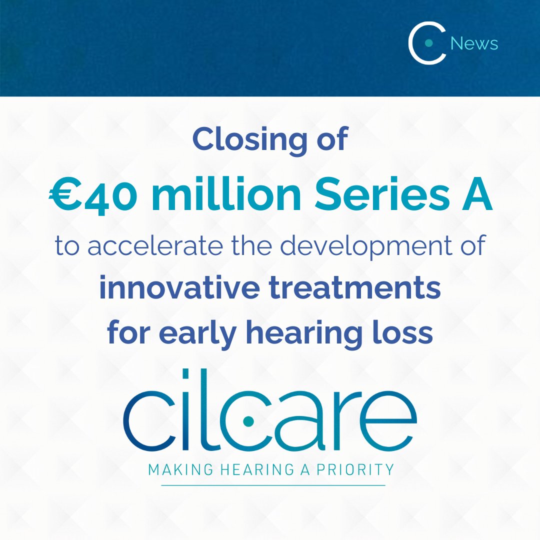 🚀 Cilcare Completes €40 Million Series A to Accelerate Development of Innovative Treatments for Early Hearing Loss 🎧 Full press release: cilcare.com/2024/12/04/cil… #hearingloss #tinnitus #hyperacusis #seriesA #investment #biotech