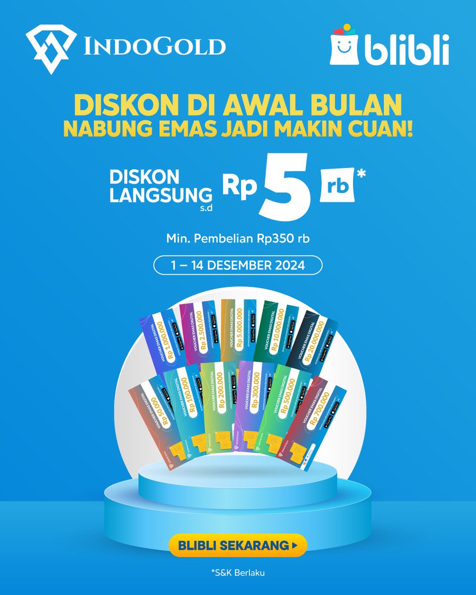 IndoGoldID's tweet photo. Pas banget gajian dapet diskon emas. Nabung jadi makin hemat 😍

Dapatkan diskon langsung sampai dengan Rp5 ribu dengan
minimal pembelian Rp350 ribu di IndoGold Voucher Official Store Blibli 🔥

https://t.co/4VB63kg4j9 https://t.co/w46N16tMjG