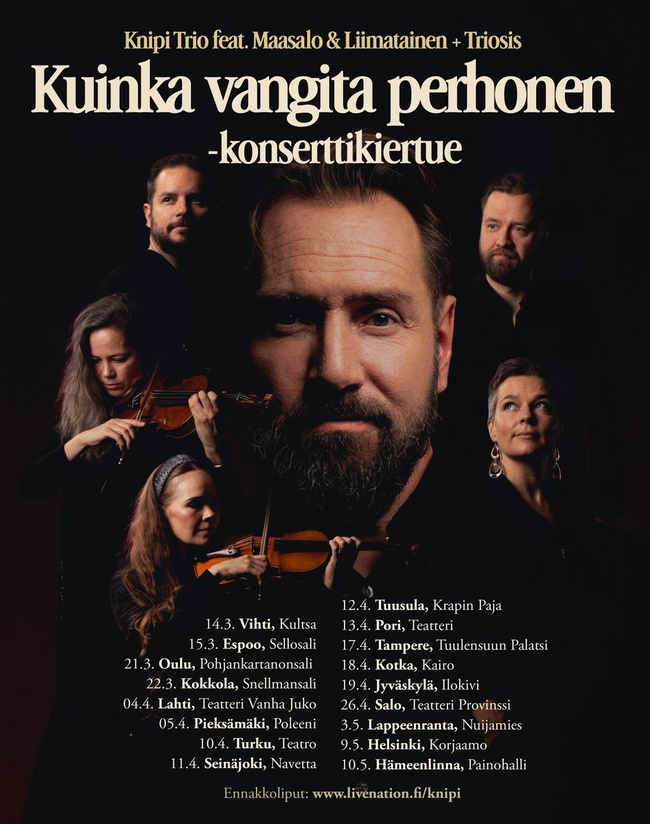 JUURI JULKAISTU: Knipi lähtee maaliskuussa Kuinka Vangita Perhonen -konserttikiertueelle oman trionsa ja jousitrion kanssa sekä julkaisee uraansa käsittelevän samannimisen kirjan elokuussa! 🦋

🎫 Liput myynnissä nyt: bit.ly/4f2HNLV