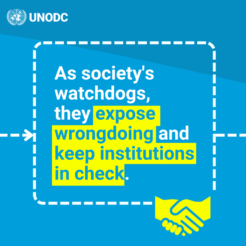 UNODC_FinCrime's tweet photo. To fight corruption, we must uncover the truth.

Investigative journalists expose wrongdoing and hold the corrupt accountable. We help Eastern African journalists strengthen their work, protect whistle-blowers &amp; improve collaboration with law enforcement.
#UnitedAgainstCorruption