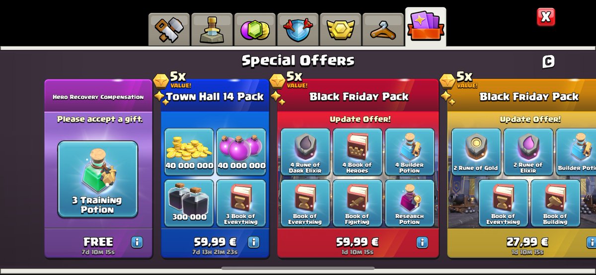 ClashofClans's tweet image. The compensation for the Training Potion bug is now live in the game shop, go claim it now! 🎁

The offer is available for TH7+ players &amp;amp; will stay valid until December, 11th at 08:00AM UTC.