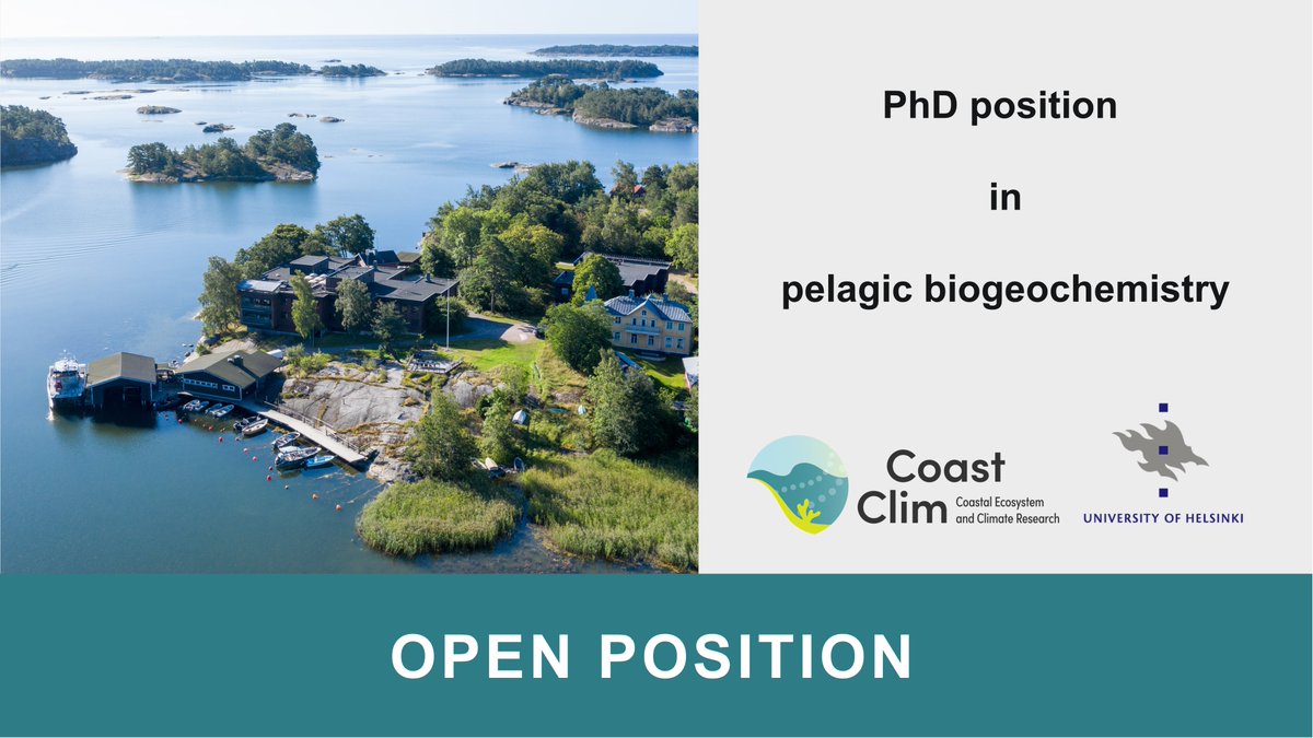 CoastClim (@coastclim) on Twitter photo 👉 Open PhD position!
in pelagic biogeochemistry <a href="/Tvarminne/">Tvärminne Zoological Station</a> <a href="/helsinkiuni/">University of Helsinki</a>
Interested in investigating temporal and spatial variability in coastal sea-air GHG fluxes, impacts of heatwaves and links to the biodiversity? Check this out!
Apply before 31.1
👉coastclim.org/news 👉 Open PhD position!
in pelagic biogeochemistry <a href="/Tvarminne/">Tvärminne Zoological Station</a> <a href="/helsinkiuni/">University of Helsinki</a>
Interested in investigating temporal and spatial variability in coastal sea-air GHG fluxes, impacts of heatwaves and links to the biodiversity? Check this out!
Apply before 31.1
👉coastclim.org/news