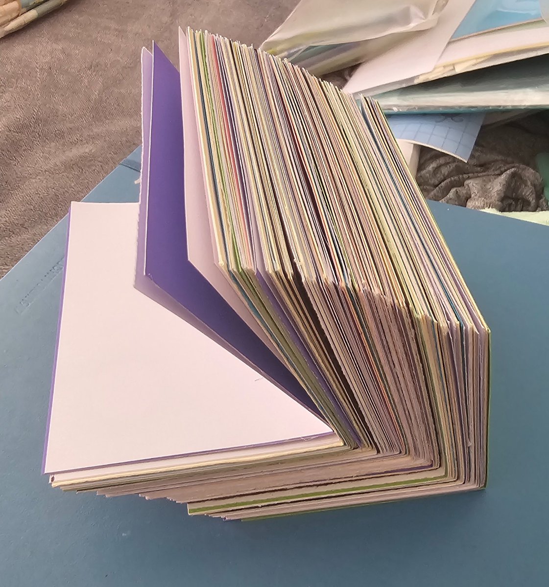 So, I wanted to make 52 little books to use for notes and sketches in 2025. I ended up with 79,  I just need 21 more! 

These are 79 made from misc cardboard, folders etc. With the first page which are 170 gsm, what follows next will be 16 sheets to give me 64 pages per book.