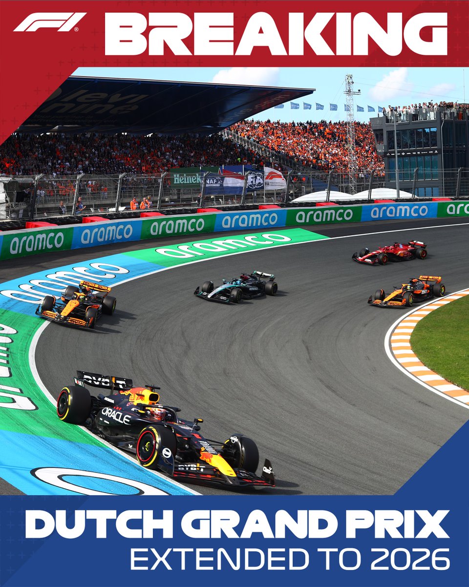 BREAKING: Dutch Grand Prix has been extended to 2026

After much consideration and discussion, the decision has been taken by the promoter not to remain on the calendar after 2026

#F1