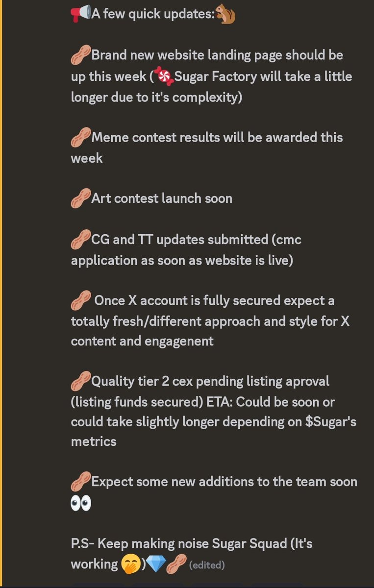 💎🥜 📢: A few quick updates <a href="/sugarcardano/">SUGAR</a> $SUGAR 🐿🍬