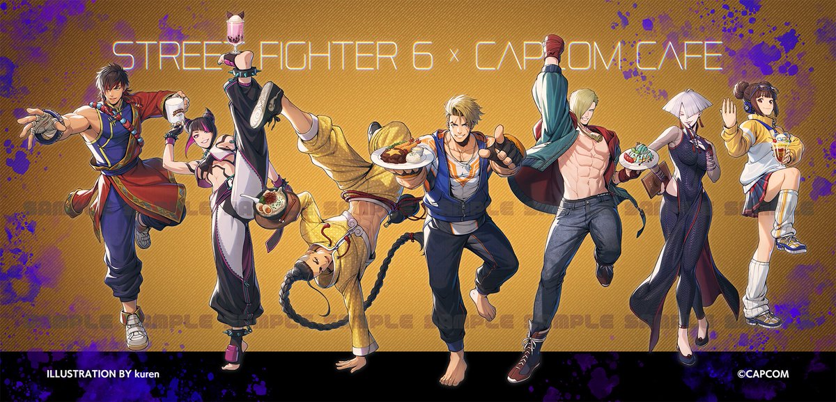 kuren62's tweet image. 【お仕事】
『ストリートファイター6』× カプコンカフェのキャラクタービジュアルを担当しました
よろしくお願いします！

#ストリートファイター6
#カプコンカフェ