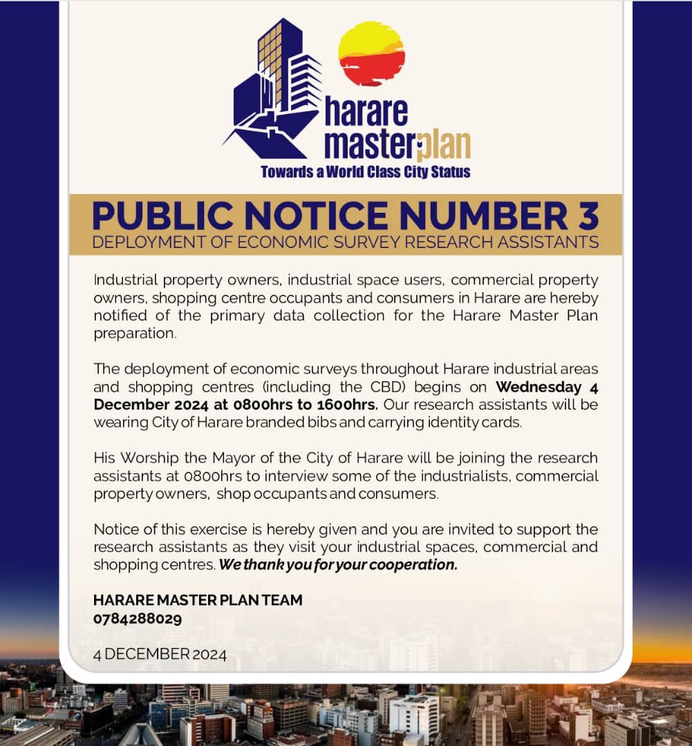 Residents please take note of this public notice. If in any doubt, please don’t hesitate to check with the City of Harare.