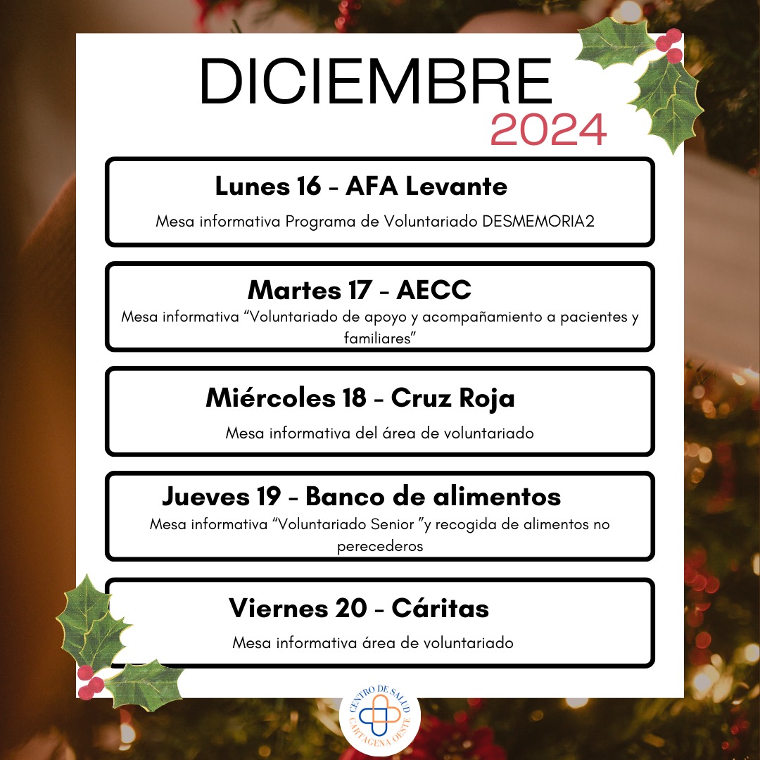 🤲🏻 Te invitamos a conocer más sobre el voluntariado y cómo puedes involucrarte:
▪️Lunes 16 <a href="/AFALEVANTE/">AFA Levante</a>
▪️Martes 17 <a href="/AeccCartagena/">AECCCartagena</a>
▪️Miércoles 18 <a href="/crecartagena/">crecartagena</a>
▪️Jueves 19 @bancoalimentosreguonmurcia
▪️Viernes 20 @caritas.regiondemurcia
