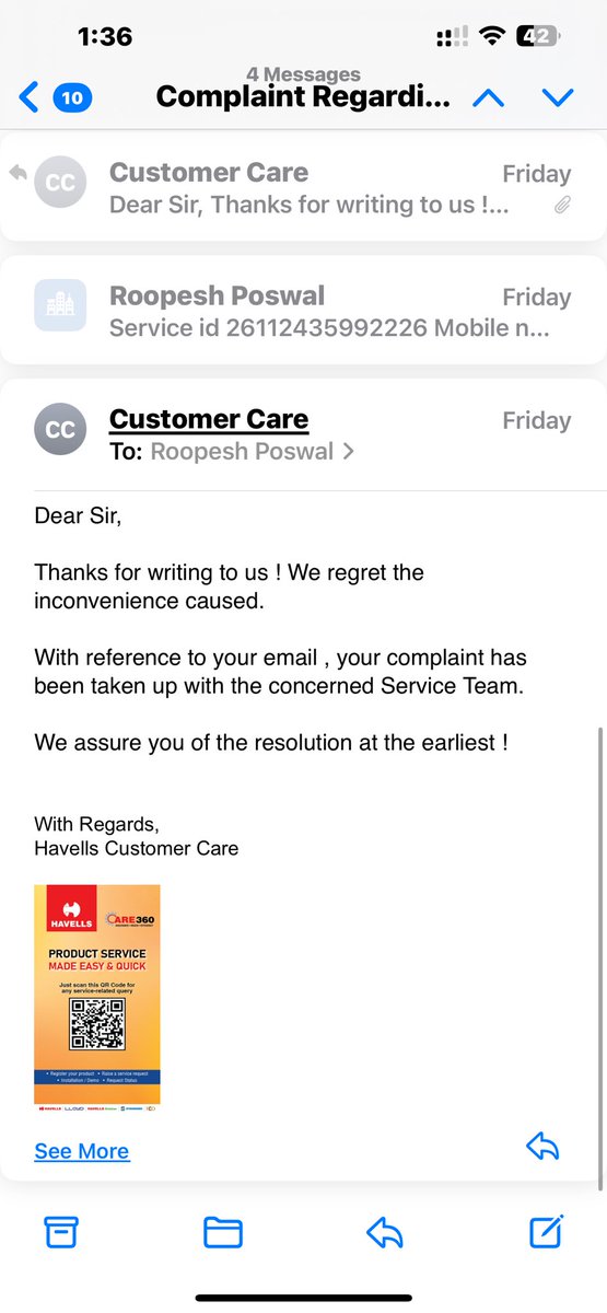 Roopeshposwal's tweet photo. @havellsindia @havellsindia @HavellsCare360 I complained this on 29-11-2024 , no solution provided yet @jagograhakjago https://t.co/94z4gO2uGw