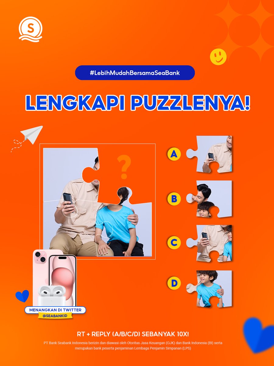 SeaBankID's tweet photo. LENGKAPI PUZZLE INI! 🤩 🧩

Kira-kira potongan puzzle selanjutnya yang mana ya? Yuk RT + REPLY (A/B/C/D) SEBANYAK 10X! https://t.co/M4QOSZnHYB