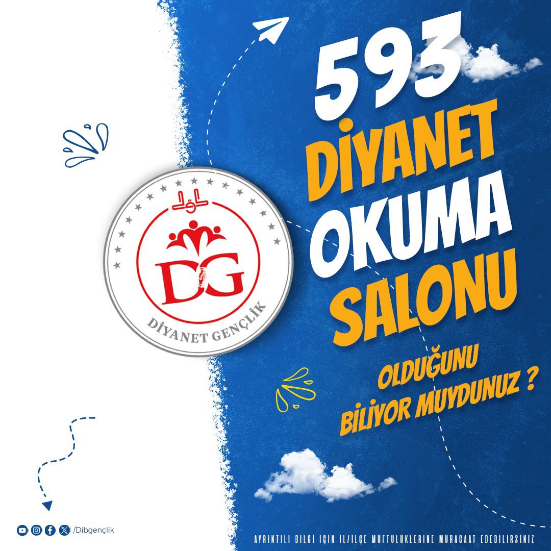 dibgenclik's tweet photo. 616 Diyanet Gençlik Merkezi , 86 Diyanet Genç Ofis ve 593 Diyanet Okuma Salonu Olduğunu Biliyor Muydunuz ?

Ayrıntılı bilgi için İl/İlçe Müftülğklerimizle irtibata geçebilirsiniz.

#diyanetgençlik https://t.co/DQRV0ierOo