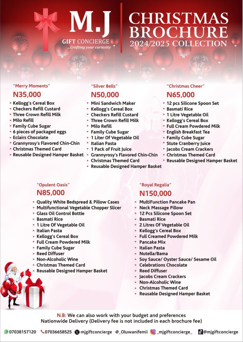 _Oluwanifemii's tweet photo. It’s the season of gifting and appreciating your loved ones 🎄🎄🎄

We have delightful and carefully curated hampers for you and your loved ones🎁

Location: Lagos state/ Nationwide delivery 🎁

Send us a dm to place your order>>>>

Note: The earlier you place your order, the lesser you pay for delivery. There is usually hike in price for the delivery fee when it’s getting close to Christmas. 

We can’t wait to take your orders 🎁🎁