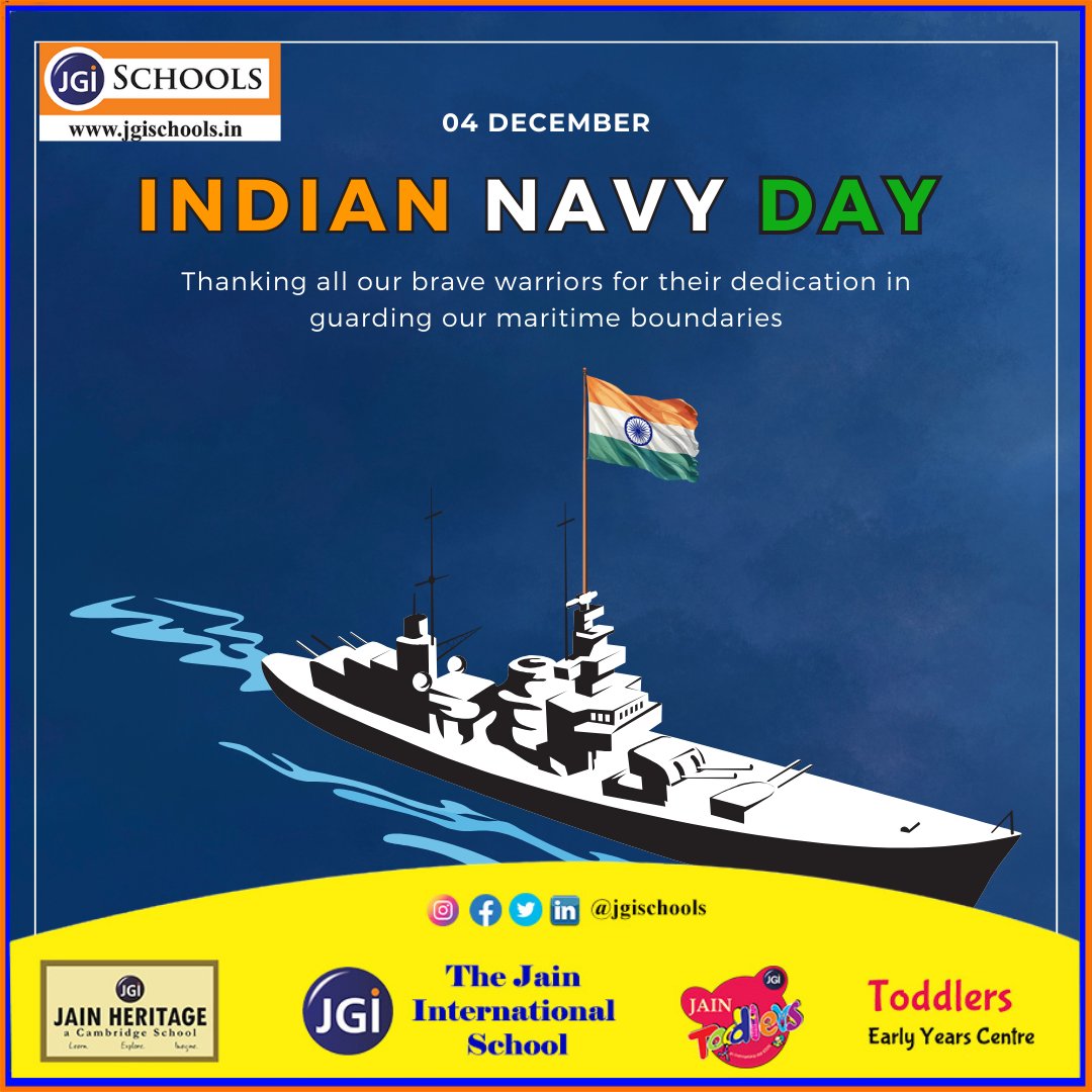 SchoolsJgi's tweet photo. Saluting the guardians of our seas! ⚓🌊

On Indian Navy Day, we honor the bravery, dedication, and unwavering commitment of our naval forces who protect our waters and ensure our nation's safety. Jai Hind! 🇮🇳✨

#IndianNavyDay #GuardiansOfTheSea #PrideOfIndia #SaluteToHeroes https://t.co/HEAkGDMLcT