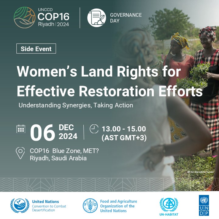 🌿Women's land rights are key to land restoration efforts &amp; empowered communities!
Join us at #UNCCDCOP16 to learn how #genderequality drives sustainable development &amp; discuss best practices to advance #women’s #landrights in the #Arabregion!
➡️bit.ly/4fXOMXt