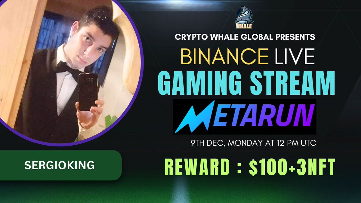 CryptoWhale1988's tweet photo. 🎙️Join us for the Gaming Live Stream on Our BINANCE LIVE with #MetaRun
Metarun is the world's first competitive character-based tactical mobile runner game. Built on the web3, Metarun offers true ownership of the gameplay experience to the players. Collect unique NFT Heroes and compete in the Endless continent of Danvig.
🕰️ Date: 9th Nov, 12:00 PM UTC
🏆 Prize: $100 USDT + 3 NFT
🏠 Venue: https://t.co/S7GwYrXiIx
〽️Rules:
1️⃣ Follow @Cryptowhale1988 & @MetarunGame
2️⃣ Like & RT
3️⃣ Tag 3 Friends
