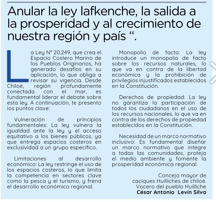 “Anular la ley lafkenche, la salida a
la prosperidad y al crecimiento de
nuestra región y país”. 

Hoy en <a href="/elinsularcl/">El Insular</a> 

elinsular.cl/papeldigital/6/

Invito a leer 

Vayan al tribunal constitucional los burócratas y anulen la ley lafkenche, vulnera la constitución