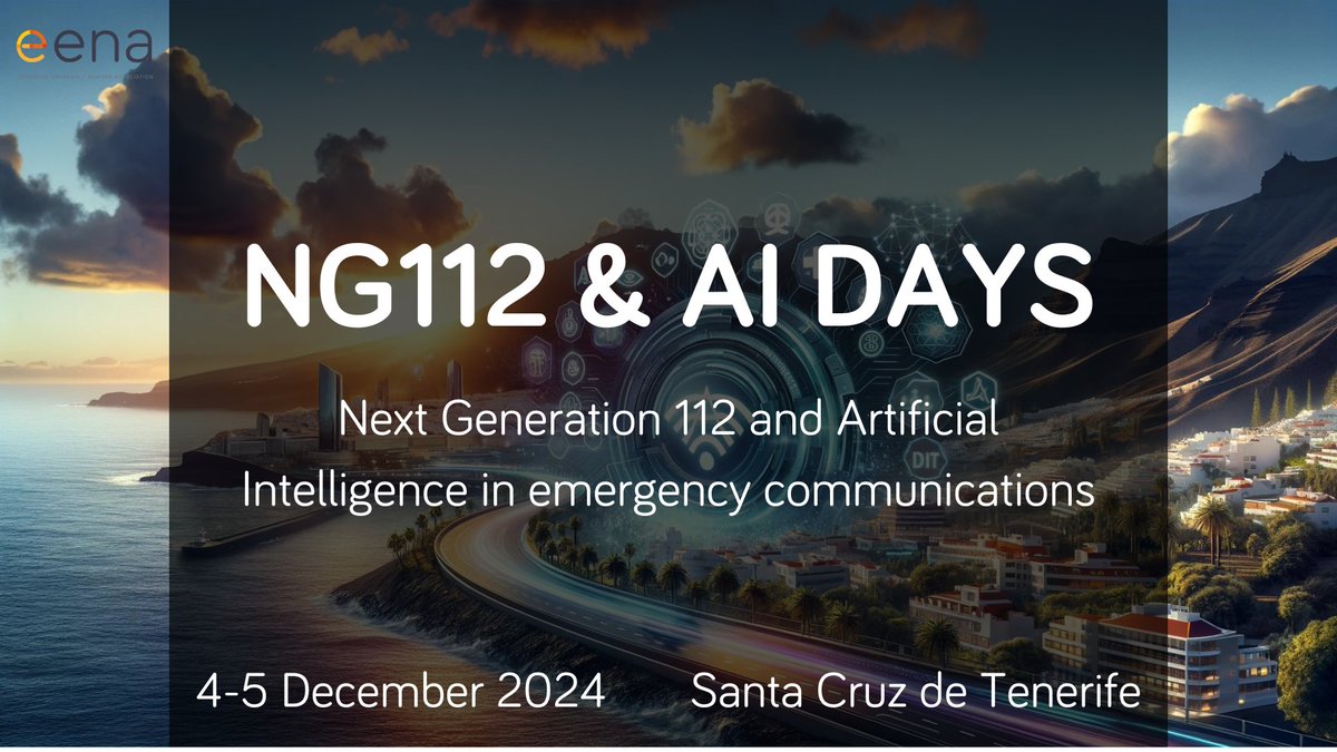 112_sos's tweet photo. Today is the start of our NG112 &amp; AI Days in Santa Cruz de Tenerife! We are excited to welcome our community to this event.

Today's programme will focus on NG112. We are looking forward to an insightful event!

#NG112 #AI https://t.co/LZL6wJtKmd