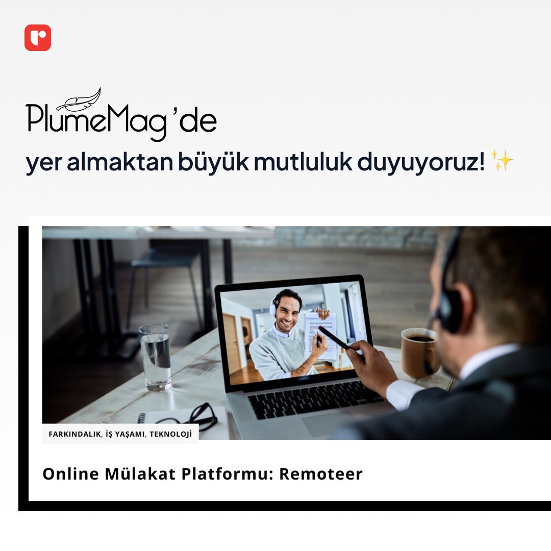 PlumeMag ile yaptığımız röportajda, Remoteer olarak adayların kariyer hedeflerine ulaşmasını kolaylaştıran ve profesyonel mülakatçılarla buluşma imkanı sunan platformumuz hakkında bilgi verdik.

plumemag.com/online-mulakat…

#online #mülakat #kariyer #interview #job