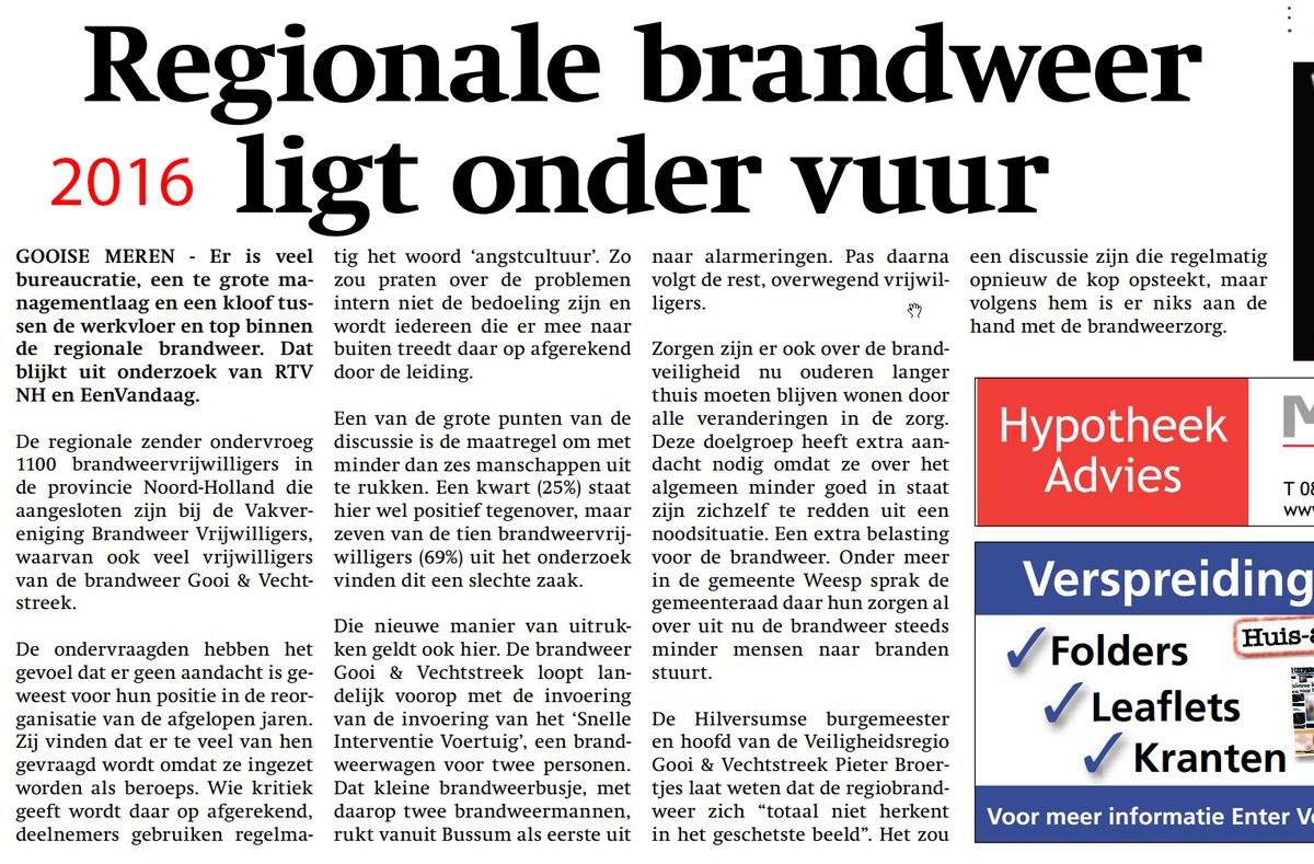 Vandaag weer een artikel in de krant over de <a href="/BrwGooiVecht/">Brandweer GooiVecht</a> Het lijkt al jaren kopiëren en plakken bij de brandweertop. Hoelang gaat dit nog door?  #vrijwiligers #brandweer #loosdrecht <a href="/VaBrVr/">VBV</a> 

 gooieneemlander.nl/regio/gooi-en-…